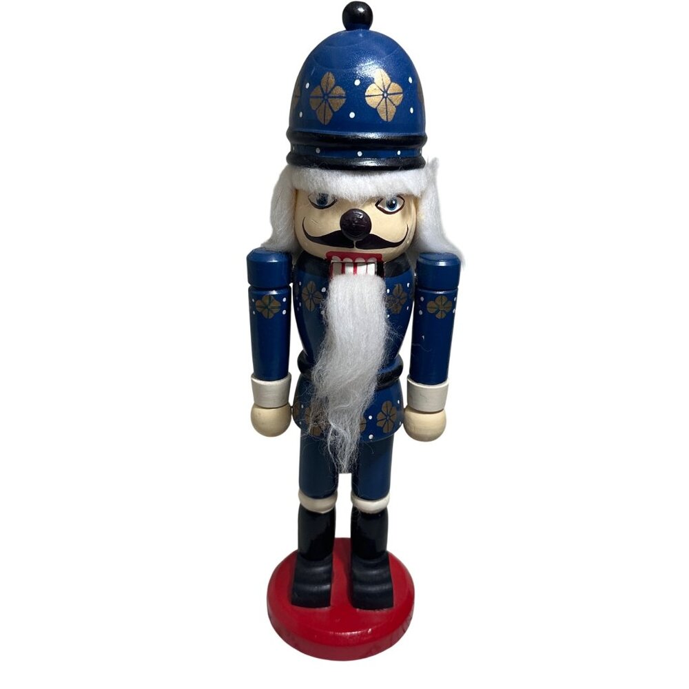 Vintage Wooden Nutcracker Soldier In Blue & Red With Gold Accents